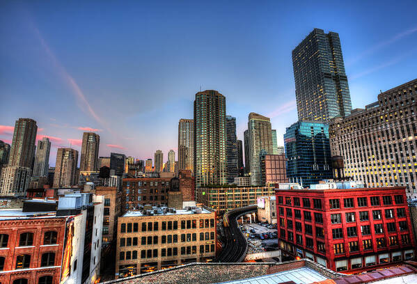 Chicago Poster featuring the photograph Chicago Rooftop and Sunset by Shawn Everhart