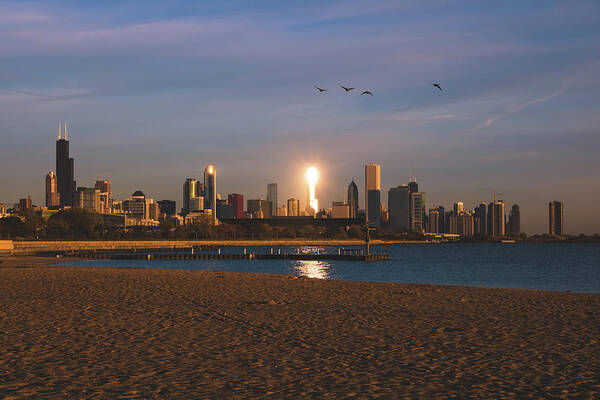 Chicago Poster featuring the photograph Chicago Skyline Morning Glow by Jay Smith