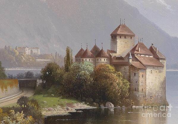 Hubert Sattler Poster featuring the painting Chillon Castle by MotionAge Designs