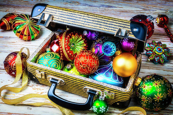 Abundance Poster featuring the photograph Christmas Ornaments In Small Suitcase by Garry Gay