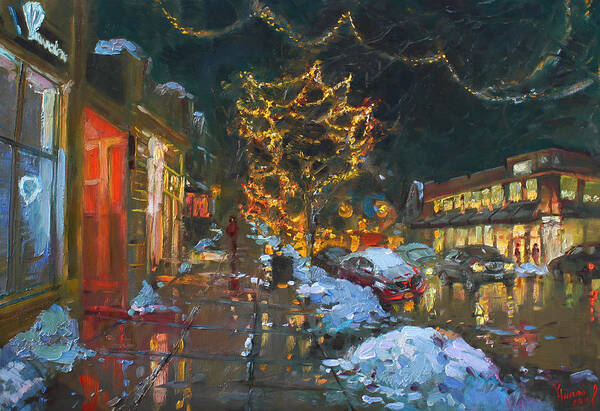 Christmas Lights Poster featuring the painting Christmas Reflections by Ylli Haruni