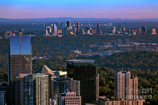 This Incredible View Taken From The Top Of The Bank Of America In Midtown Looking North Shows The Skylines Of Midtown Poster featuring the photograph Cities Of Atlanta by Doug Sturgess