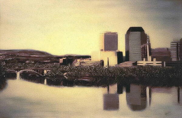 City Poster featuring the painting City Skyline Reflections by Richard Nowak
