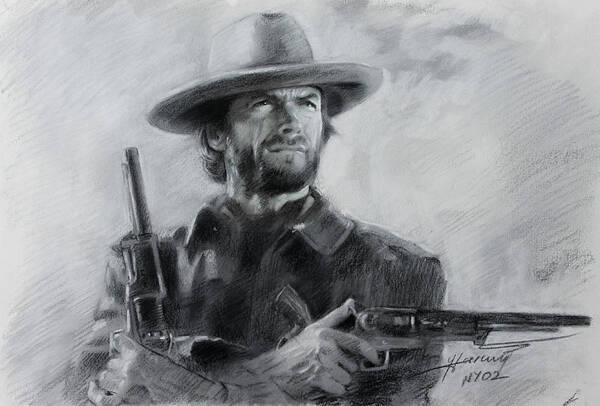 Clint Eastwood Poster featuring the drawing Clint Eastwood by Viola El