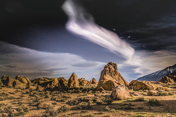 Rock Poster featuring the photograph Clouds over Alabama Hills by Janis Knight