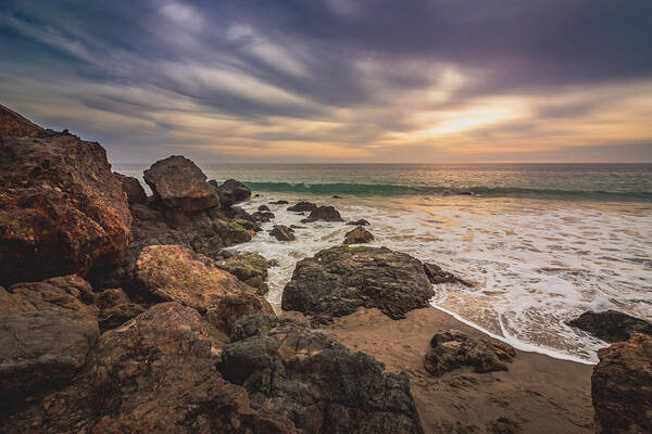 Beach Poster featuring the photograph Cloudy Point Dume Sunset by Andy Konieczny