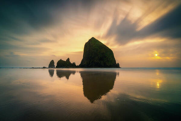 Oregon Poster featuring the photograph Cloudy Sunset at Cannon Beach by James Udall
