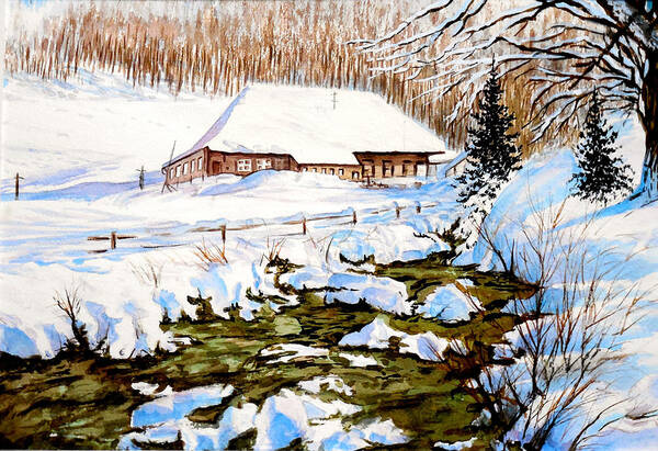 Golf Course In Alberta Poster featuring the painting Clubhouse in Winter by Sher Nasser Artist