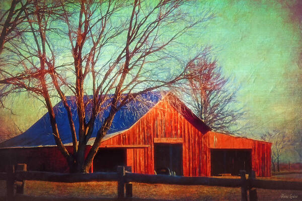 Winter Red Barn Poster featuring the photograph Cold Winter Red Barn by Anna Louise
