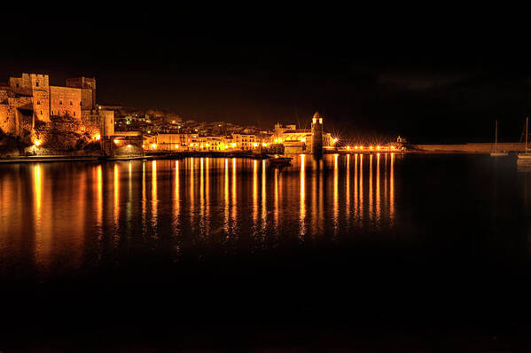 Collioure Poster featuring the photograph Collioure at Night by Jean Gill