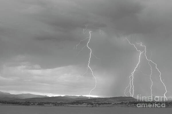July Poster featuring the photograph Colorado Rocky Mountains Foothills Lightning Strikes 2 BW by James BO Insogna