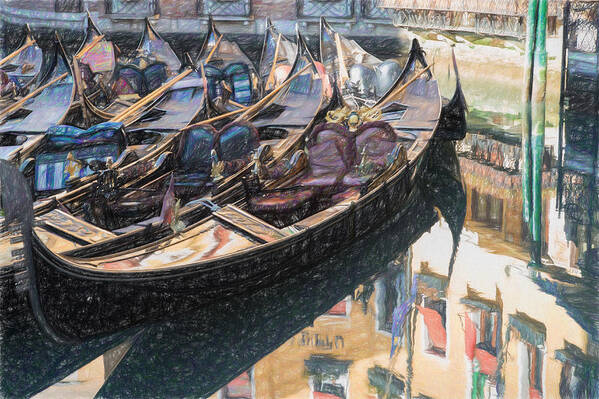 Venice Poster featuring the photograph Colored Pencil Gondolas by Allan Van Gasbeck