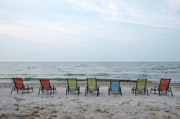 Art Poster featuring the photograph Colorful Beach Chairs by Ann Bridges