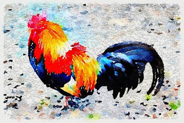 Waterlogue Poster featuring the painting Colorful Rooster by Sandra Lee Scott