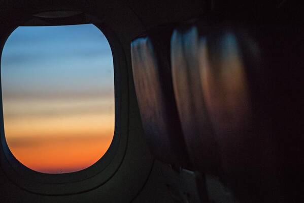 Travel Poster featuring the photograph Colorful Sunrise In Airplane Window by Alex Grichenko