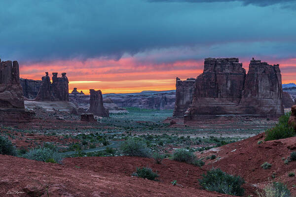 Arches Poster featuring the photograph Courthouse Towers Arches National Park by Dan Norris