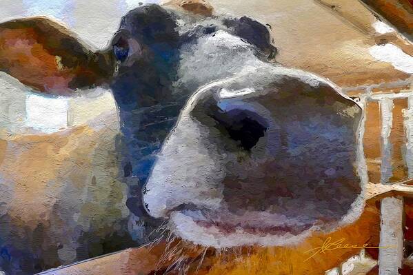 Cow Face Poster featuring the painting Cow Face Close Up by Joan Reese
