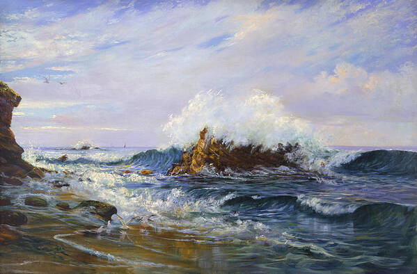 Oceans Poster featuring the painting Crashing Waves at La Jolla by Lewis A Ramsey