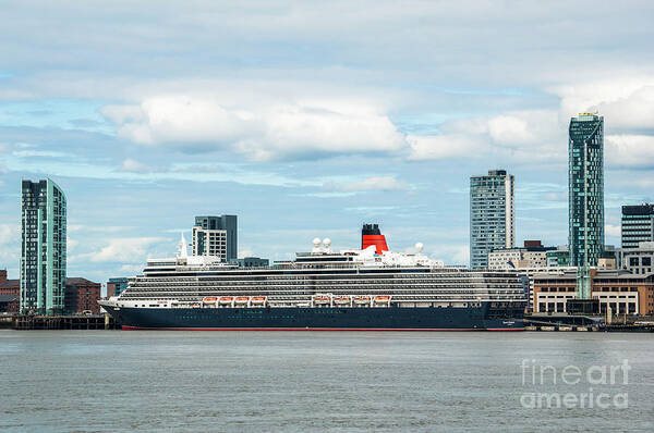 Boat Poster featuring the photograph Cunard's Queen Elizabeth at Liverpool by Paul Warburton