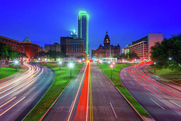 Dallas Poster featuring the photograph Dallas Dealey Plaza Skyline - Texas by Gregory Ballos