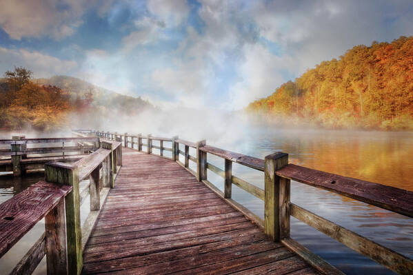 Carolina Poster featuring the photograph Dancing Fog at the Lake by Debra and Dave Vanderlaan