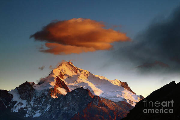 Bolivia Poster featuring the photograph Dawn Cloud Above Mt Huayna Potosi 2 by James Brunker