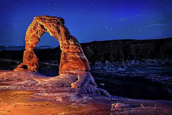 Delicate Arch Poster featuring the photograph Delicate Arch Light Painted by Mike Stephens