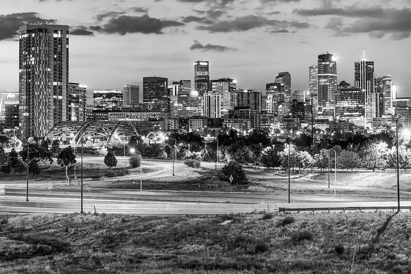 America Poster featuring the photograph Denver Black and White Skyline Early Morning by Gregory Ballos