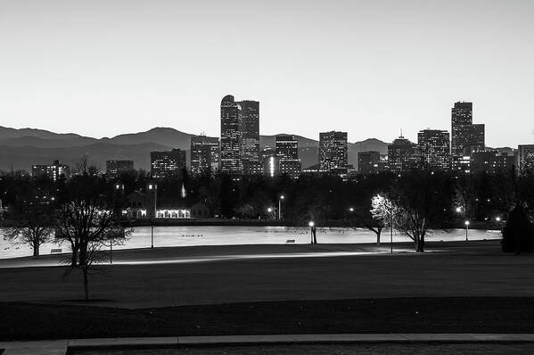 America Poster featuring the photograph Denver Colorado Skyline Before Sunrise - Black and White - USA by Gregory Ballos