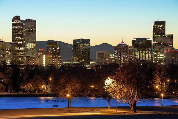 America Poster featuring the photograph Denver Skyline - City Park View - Cool Blue by Gregory Ballos