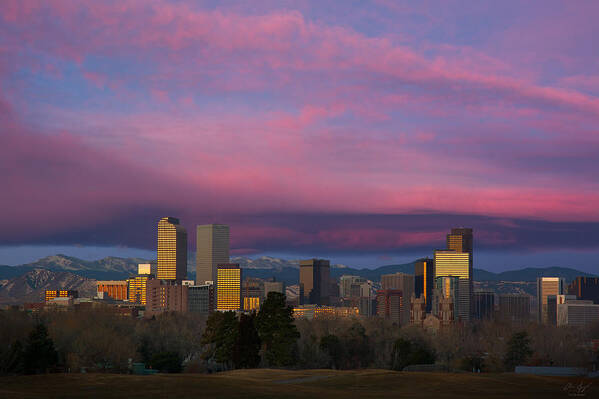 Sunrise Poster featuring the photograph Denver Sunrise by Aaron Spong