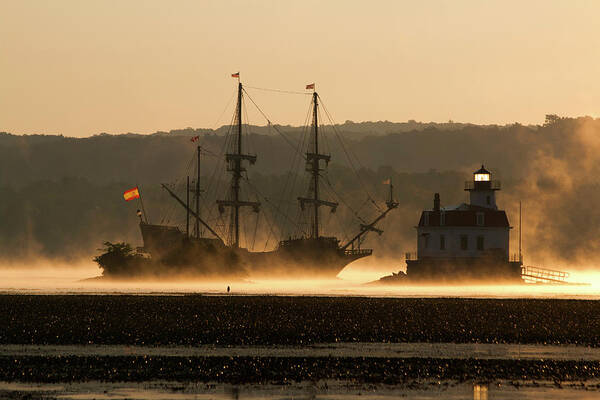 Mist Poster featuring the photograph Departure of El Galeon I by Jeff Severson