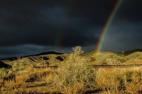 Double Poster featuring the photograph Desert double rainbow by Gaelyn Olmsted