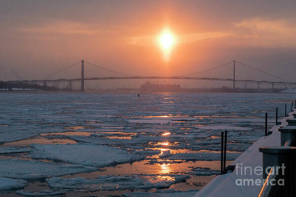 Ice Poster featuring the photograph Detroit River Sunset by Jim West