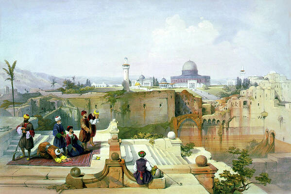 Jerusalem Poster featuring the digital art Dome of the Rock in the background by Munir Alawi