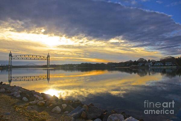 Train Bridge Poster featuring the photograph Dramatic Cape Cod Canal Sunrise by Amazing Jules
