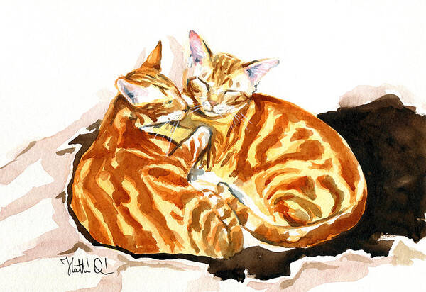Dreaming Of Ginger Poster featuring the painting Dreaming Of Ginger - Orange Tabby Cat Painting by Dora Hathazi Mendes