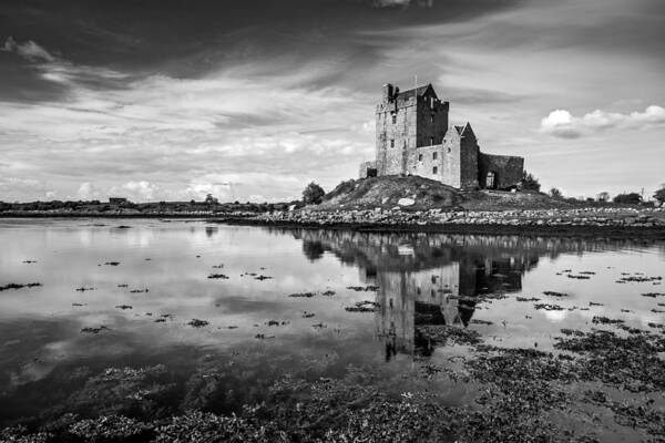 Dunguaire Castle Poster featuring the photograph Dunguaire Castle in Black and White by Pierre Leclerc Photography