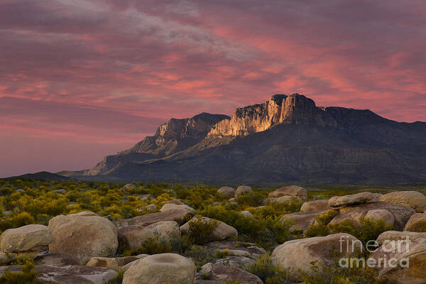 Guadalupe Mountains Poster featuring the photograph Dusk over El Capitan Guadalupe Peak by Keith Kapple