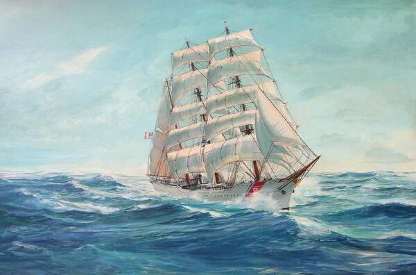 Coast Guard Training Ship - Eagle Newport Poster featuring the painting Sailing Eagle by Perry's Fine Art