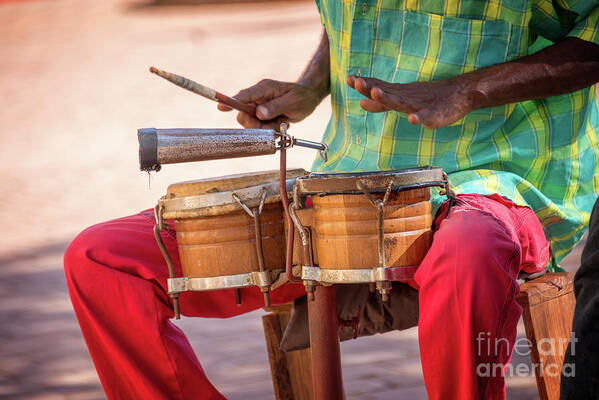 Cuba Poster featuring the photograph Street musician playing drums, Cuba by Delphimages Photo Creations