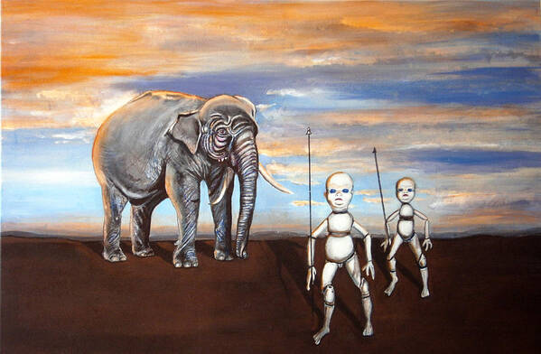 Surreal Poster featuring the painting Elephant KIng by Chris Benice