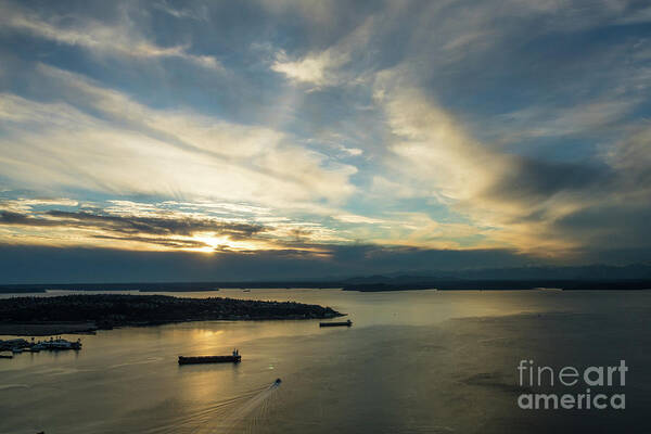 Seattle Poster featuring the photograph Elliott Bay Dramatic Skies at Dusk by Mike Reid