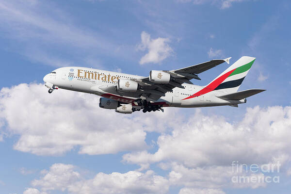 A380 Poster featuring the digital art Emirates Airbus A80 by Airpower Art