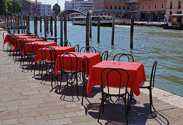 Tables Poster featuring the photograph Empty Canal Side Tables Awaiting Hungry Customers In Venice, Italy by Rick Rosenshein