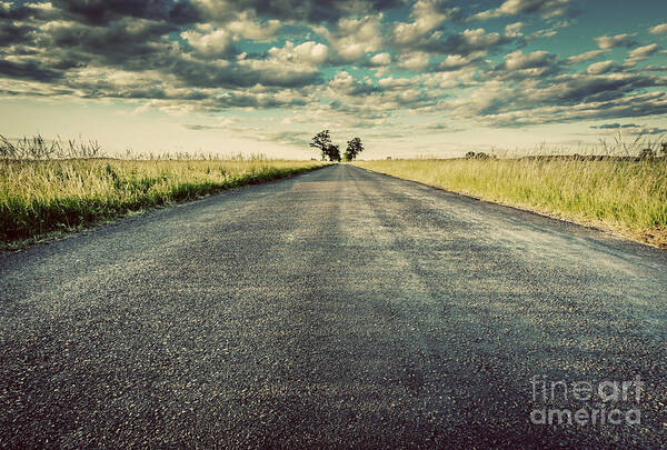 Road Poster featuring the photograph Empty straight long asphalt road. Concepts of travel, adventure, destination, transport etc. by Michal Bednarek