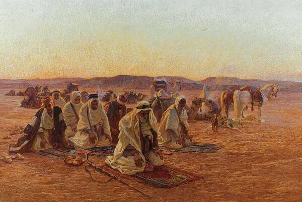 Otto Pilny 1866-1936 Evening Prayers In The Desert C 1918 Poster featuring the painting Evening Prayers In The Desert by Eastern Accent 