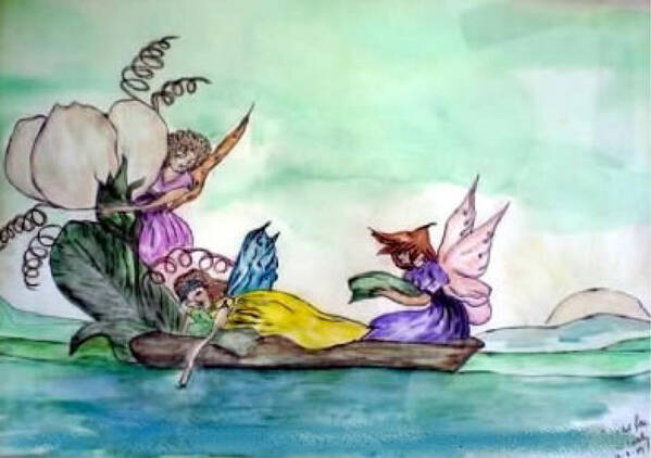 Fairies Poster featuring the painting Fairies at Sea by AHONU Aingeal Rose