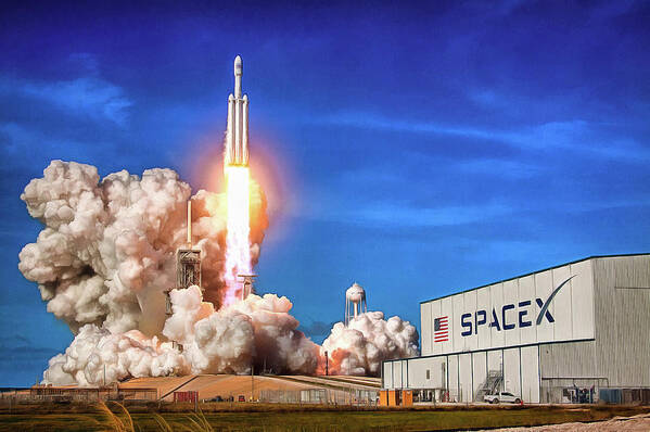 Falcon Heavy Poster featuring the photograph Falcon Heavy SpaceX rocket launch maiden flight by SpaceX
