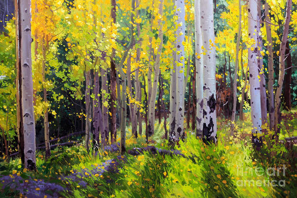 Aspen Tree Poster featuring the painting Fall Aspen Forest by Gary Kim